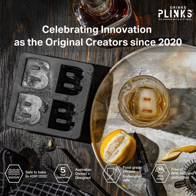 DRINKSPLINKS صينية مكعبات الثلج من DRINKSPLINKS على شكل حرف B صينية فريزر من السيليكون الفاخر وحاوية إعداد الوجبات الآمنة في الفرن | ثلج للكوكتيلات وزجاجات المياه | تحضير وجبة حفظ المكونات طعام الأطفال | نادل الجليد - Image 2